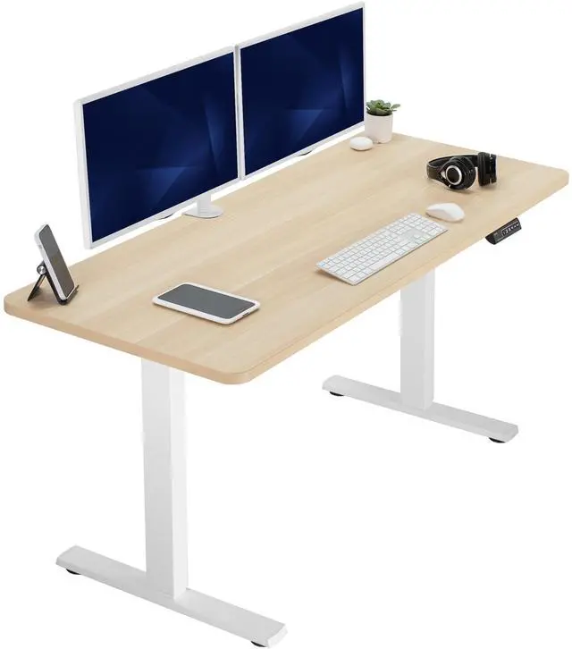 Main image of VIVO Electric 60 x 24 Stand Up Desk | Light Wood Table Top, White Frame