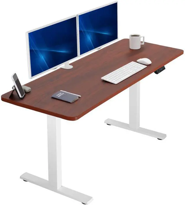 Main image of VIVO Electric 60 x 24 Stand Up Desk | Dark Walnut Table Top, White Frame
