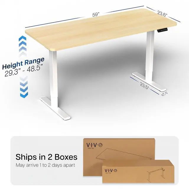Alt view image 4 of 7 - VIVO Electric 60 x 24 Stand Up Desk | Light Wood Table Top, White Frame