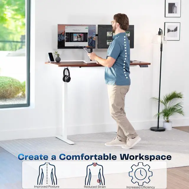 Alt view image 3 of 7 - VIVO Electric 60 x 24 Stand Up Desk | Dark Walnut Table Top, White Frame