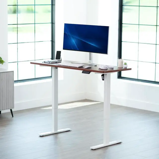 Alt view image 2 of 7 - VIVO Electric 60 x 24 Stand Up Desk | Dark Walnut Table Top, White Frame