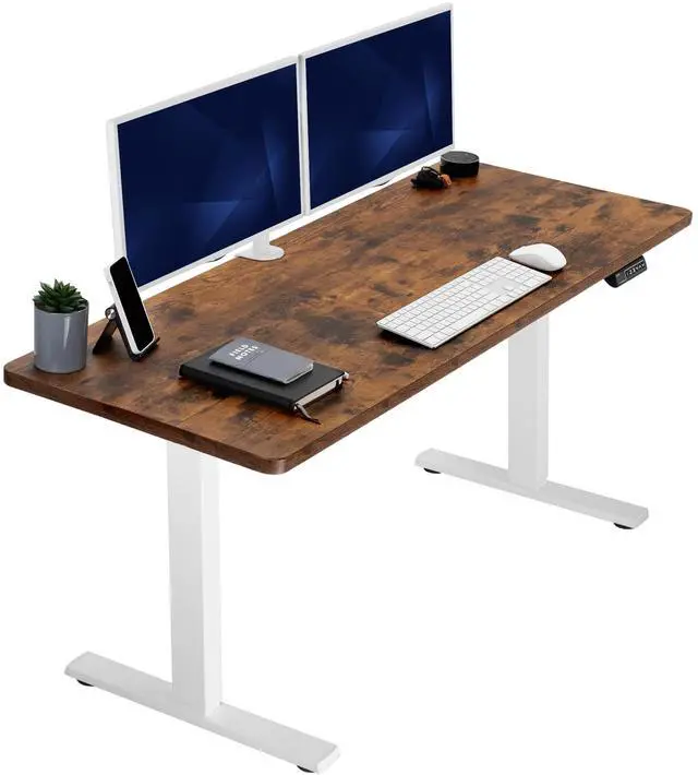 Main image of VIVO Electric 60 x 24 Stand Up Desk, Rustic Vintage Brown Tabletop White Frame
