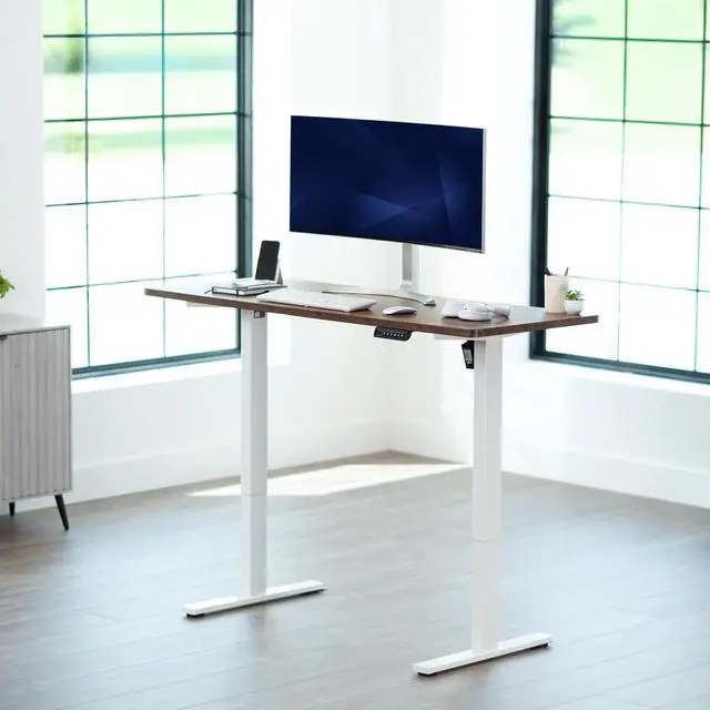 Alt view image 2 of 7 - VIVO Electric 60 x 24 Stand Up Desk, Rustic Vintage Brown Tabletop White Frame