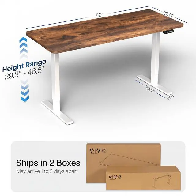 Alt view image 4 of 7 - VIVO Electric 60 x 24 Stand Up Desk, Rustic Vintage Brown Tabletop White Frame