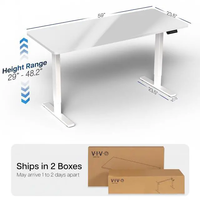 Alt view image 4 of 7 - VIVO Electric 60 x 24 Stand Up Desk, White Dry Erase Table Top, White Frame