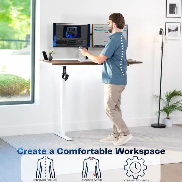 Alt view image 3 of 7 - VIVO Electric 60 x 24 Stand Up Desk, Rustic Vintage Brown Tabletop White Frame