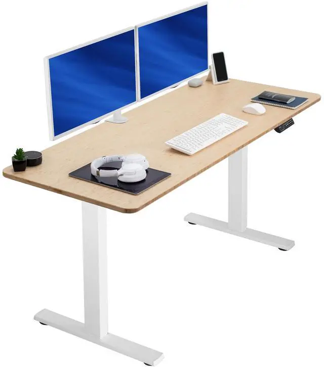 Main image of VIVO Electric 60 x 24 Stand Up Desk | Bamboo Table Top, White Frame