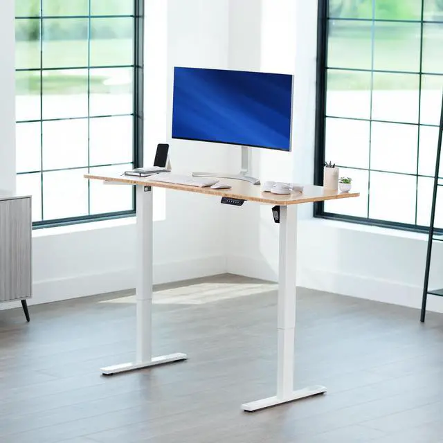 Alt view image 2 of 7 - VIVO Electric 60 x 24 Stand Up Desk | Bamboo Table Top, White Frame