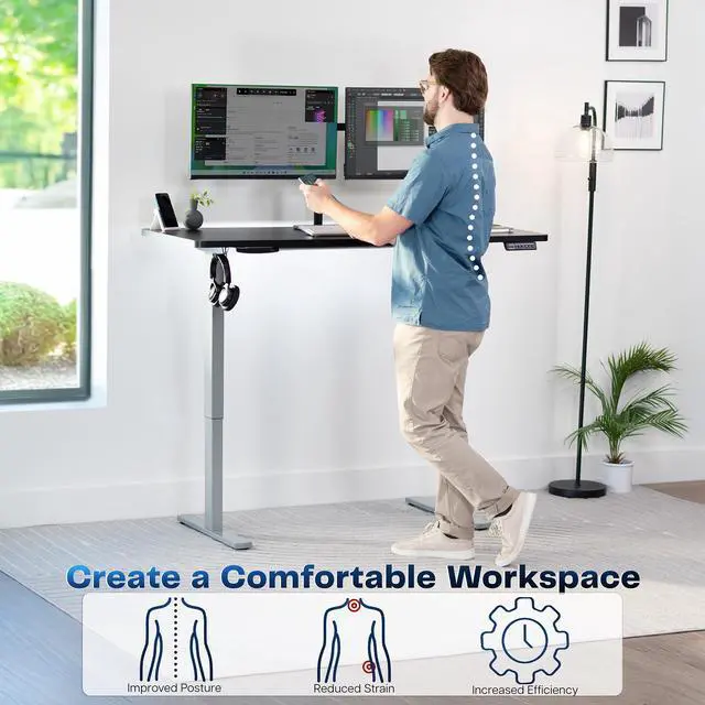 Alt view image 3 of 7 - VIVO Electric 60 x 24 Stand Up Desk, Black Table Top, Gray Frame