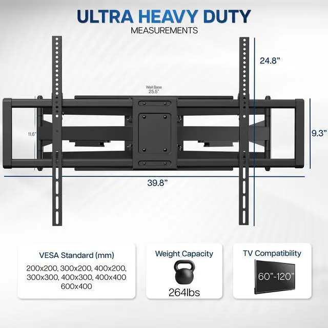 Alt view image 3 of 7 - VIVO Heavy Duty Full Motion 60" to 120" Large Screen TV Wall Mount with Long Arm