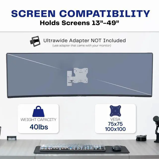 Alt view image 4 of 7 - VIVO White Full Motion 13" to 49" Ultrawide Monitor Wall Mount
