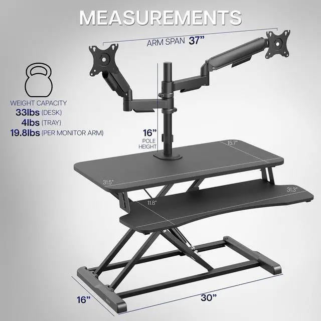 Alt view image 3 of 7 - VIVO 32" Standing Desk Riser with Dual Pneumatic Arms for 17" to 32" Monitors, Black, DESK-KIT-0K2K