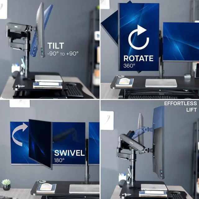 Alt view image 5 of 7 - VIVO 32" Standing Desk Riser with Dual Pneumatic Arms for 17" to 32" Monitors, Black, DESK-KIT-0K2K