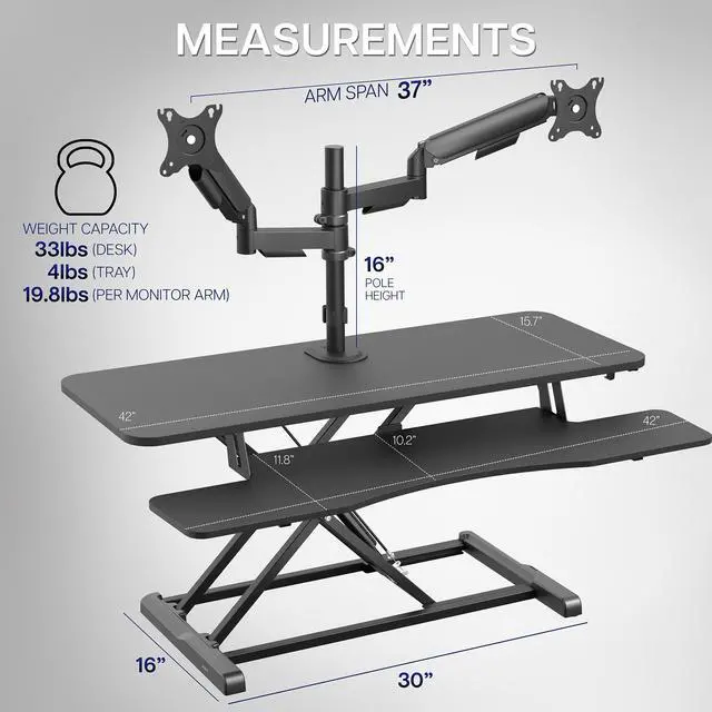 Alt view image 3 of 7 - VIVO Black 42" Standing Desk Riser with Dual Monitor Arm for up to 32" Screens