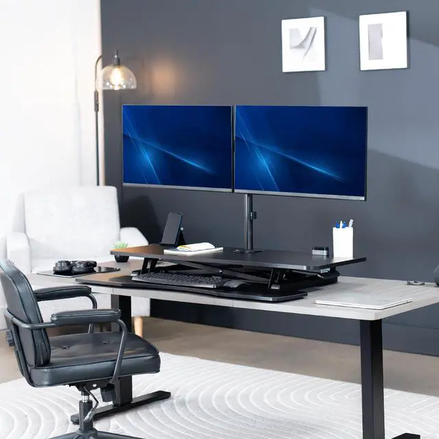 Alt view image 7 of 7 - VIVO Black 42" Standing Desk Riser with Dual Monitor Arm for up to 32" Screens