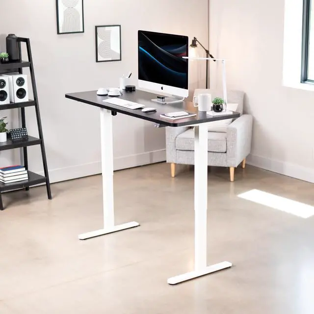 Alt view image 2 of 7 - VIVO Electric 60 x 24 Stand Up Desk Workstation | Black Table Top, White Frame
