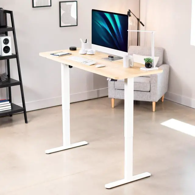 Alt view image 2 of 7 - VIVO Electric 60 x 24 Stand Up Desk | Light Wood Table Top, White Frame