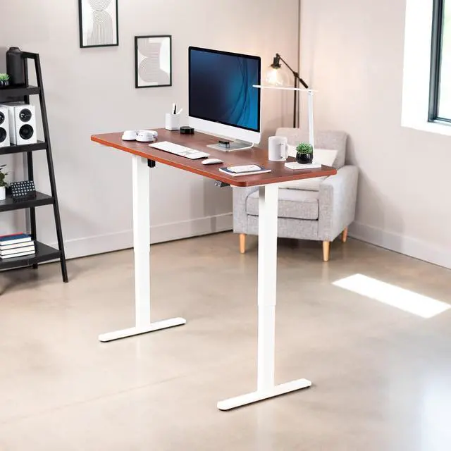 Alt view image 2 of 7 - VIVO Electric 60 x 24 Stand Up Desk | Dark Walnut Table Top, White Frame