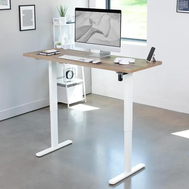 Alt view image 2 of 7 - VIVO Electric 60 x 24 Stand Up Desk | Reclaimed Wood Table Top, White Frame