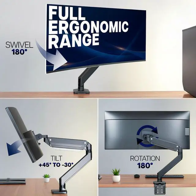 Alt view image 7 of 7 - VIVO Aluminum Single Pneumatic Monitor Desk Mount, Fits Ultrawides up to 49"