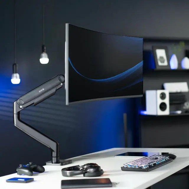 Alt view image 2 of 7 - VIVO Black Pneumatic Arm Computer Monitor Desk Mount, Fits Ultrawides up to 49", (STAND-V101V)