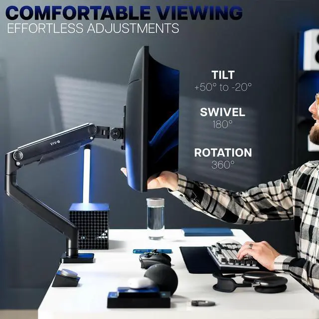 Alt view image 5 of 7 - VIVO Black Pneumatic Arm Computer Monitor Desk Mount, Fits Ultrawides up to 49", (STAND-V101V)