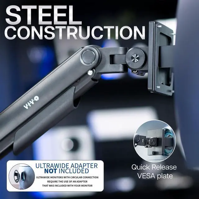 Alt view image 6 of 7 - VIVO Black Pneumatic Arm Computer Monitor Desk Mount, Fits Ultrawides up to 49", (STAND-V101V)