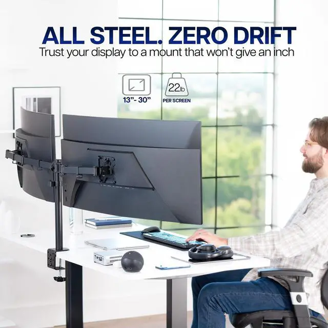 Alt view image 2 of 7 - VIVO Black Dual Monitor Adjustable Desk Mount, Fits Ultrawide Screens up to 38"