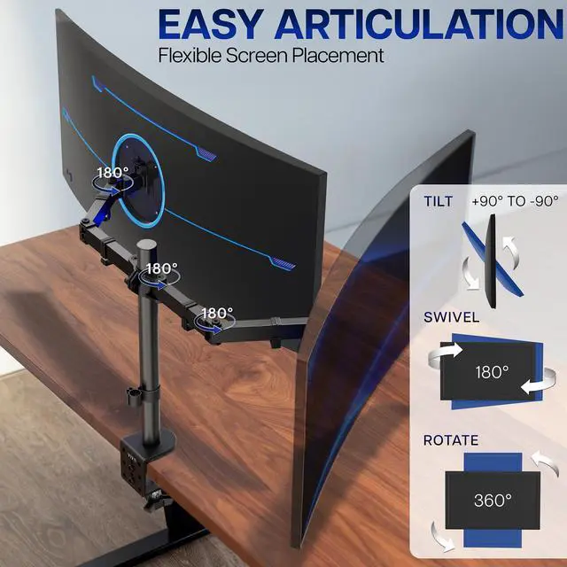 Alt view image 3 of 7 - VIVO Black Dual Monitor Adjustable Desk Mount, Fits Ultrawide Screens up to 38"