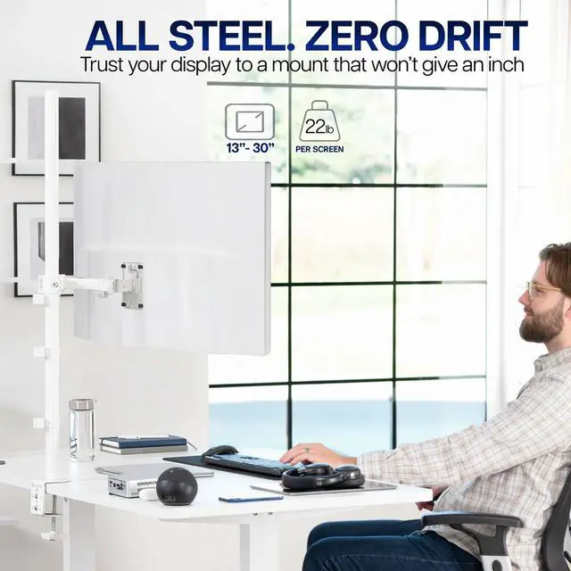 Alt view image 2 of 7 - VIVO White Single Monitor Tall Adjustable Mount, Fits Computer Screens up to 27"