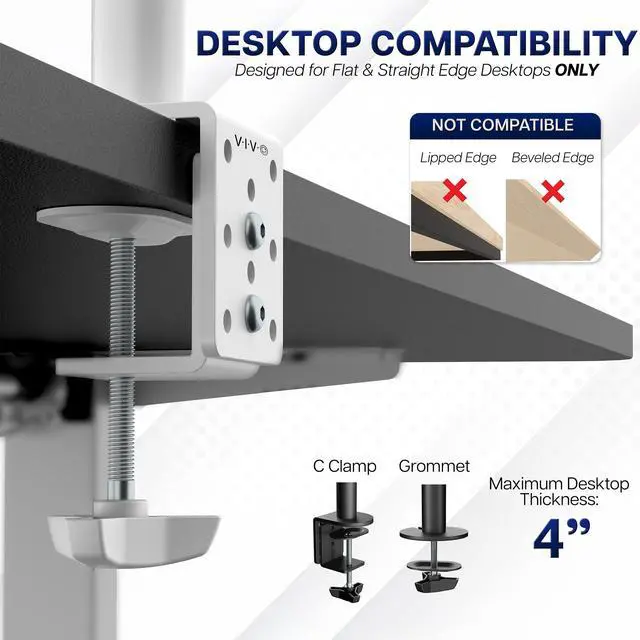 Alt view image 6 of 7 - VIVO White Single Monitor Tall Adjustable Mount, Fits Computer Screens up to 27"