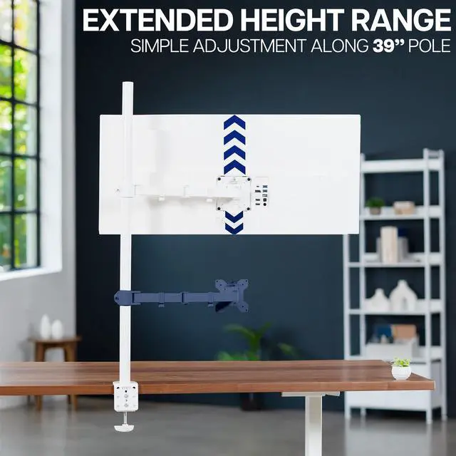 Alt view image 5 of 7 - VIVO White Single Monitor Tall Adjustable Mount, Fits Computer Screens up to 27"