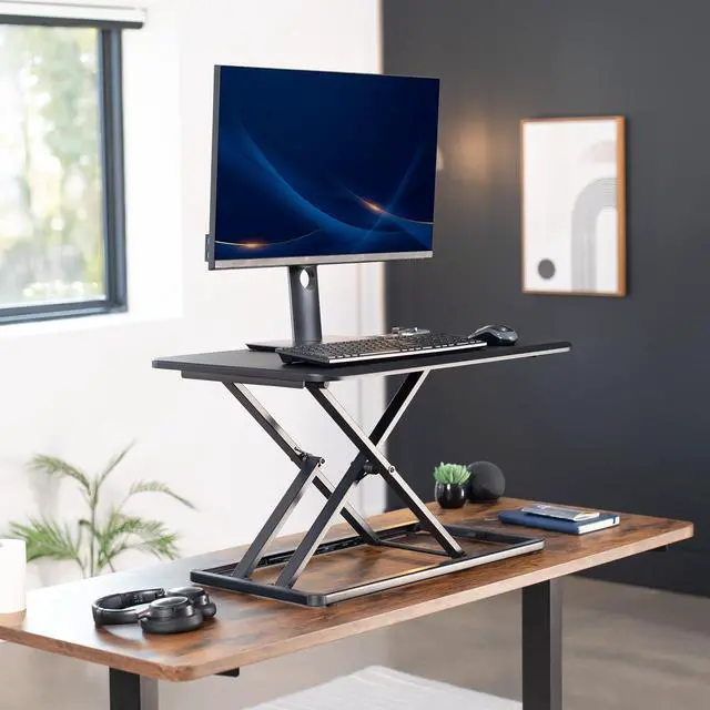 Alt view image 2 of 7 - VIVO Economy Height Adjustable 29" Standing Desk Sit Stand Desktop Monitor Riser