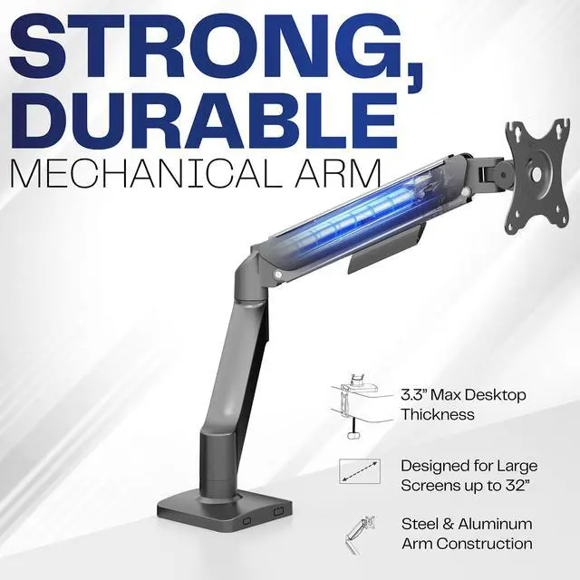 Alt view image 3 of 7 - Single Monitor Mechanical Spring Desk Mount Stand, Fits Computer Screens to 32"
