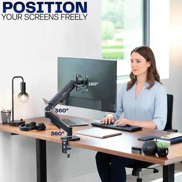 Alt view image 4 of 7 - Single Monitor Mechanical Spring Desk Mount Stand, Fits Computer Screens to 32"