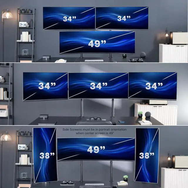 Alt view image 7 of 7 - VIVO Triple Ultrawide Monitor Desk Mount, 2 Poles, Up to 49" Screens