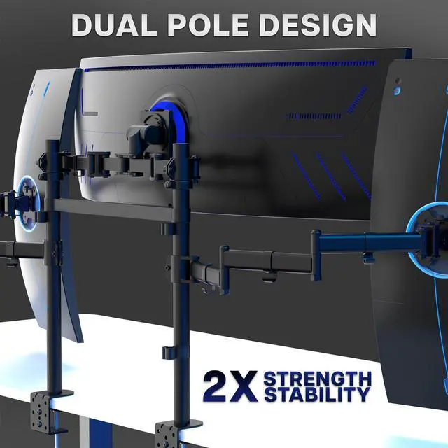 Alt view image 4 of 7 - VIVO Triple Ultrawide Monitor Desk Mount, 2 Poles, Up to 49" Screens
