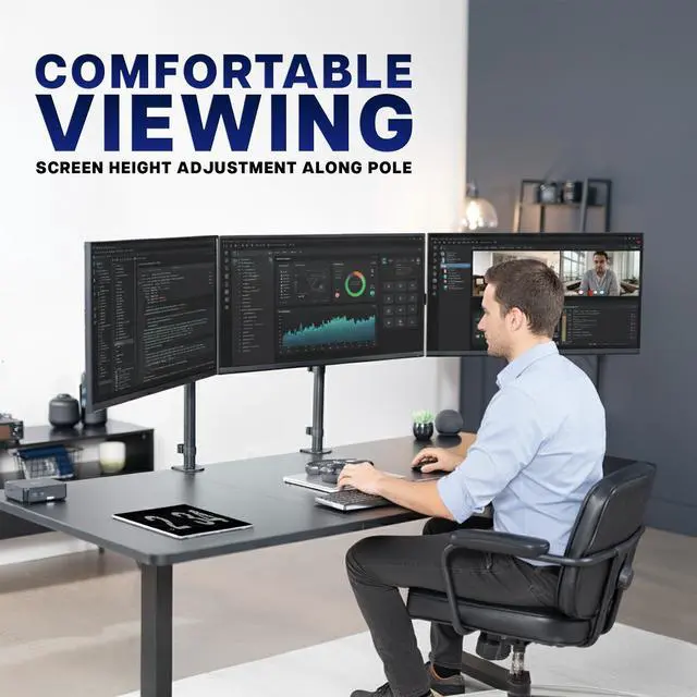 Alt view image 6 of 7 - VIVO Triple Ultrawide Monitor Desk Mount, 2 Poles, Up to 49" Screens