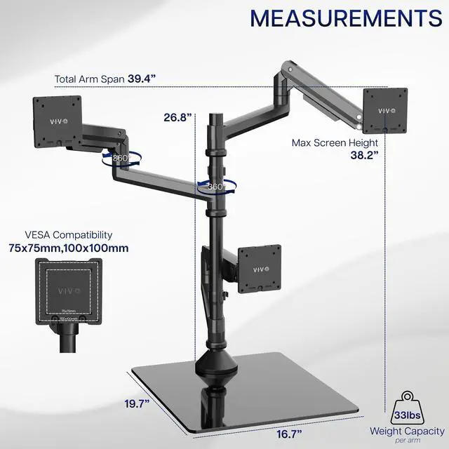 Alt view image 3 of 7 - VIVO Pneumatic Triple Ultrawide Monitor Desk Stand, Up to 49 inch Computer Screens