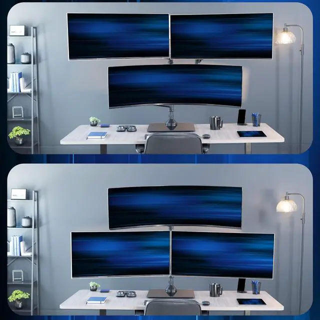 Alt view image 7 of 7 - VIVO Pneumatic Triple Ultrawide Monitor Desk Stand, Up to 49 inch Computer Screens