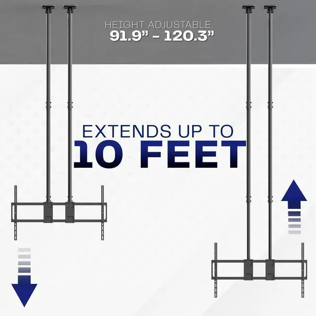Alt view image 5 of 7 - VIVO Extending Large Ceiling TV Mount, 60 to 120 inch Screens, Dual 10ft Poles
