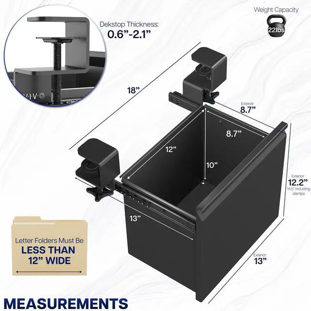 Alt view image 3 of 7 - VIVO Black Clamp-on Filing Cabinet, Large Storage Drawer for Letter Size Files