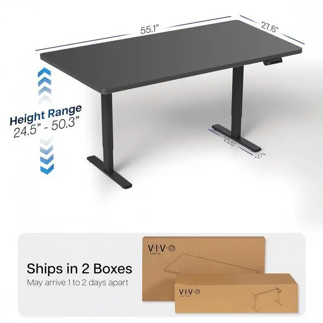 Alt view image 5 of 7 - VIVO Electric 55" x 28" Stand Up Desk, Black Table Top, Black Frame
