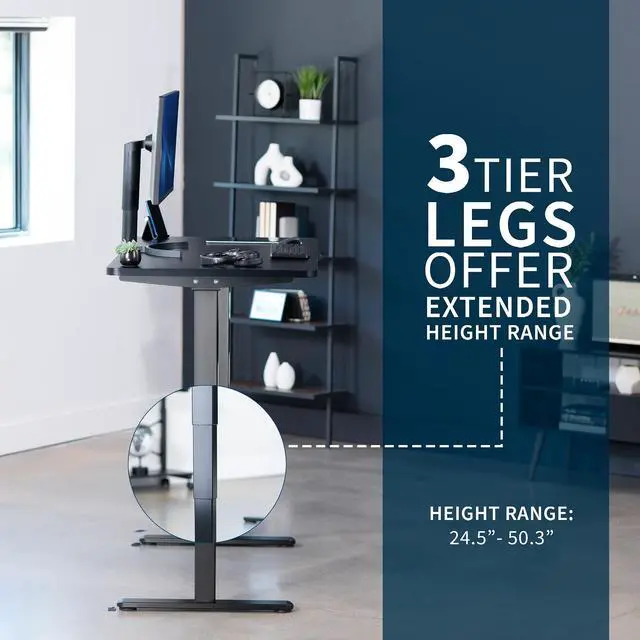 Alt view image 4 of 7 - VIVO Electric 55" x 28" Stand Up Desk, Black Table Top, Black Frame