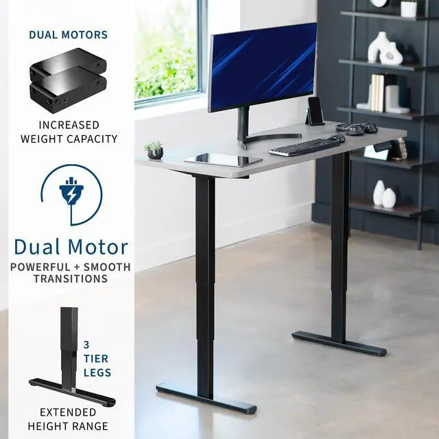 Alt view image 2 of 7 - VIVO Electric 60" x 24" Stand Up Desk, Dark Gray Table Top, Black Frame