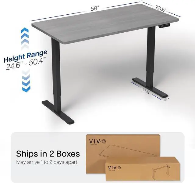 Alt view image 5 of 7 - VIVO Electric 60" x 24" Stand Up Desk, Dark Gray Table Top, Black Frame