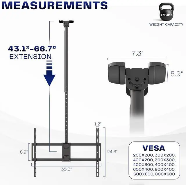 Alt view image 4 of 7 - VIVO Extending Large Ceiling TV Mount for 50 to 100 inch Screens, 5.5ft Pole