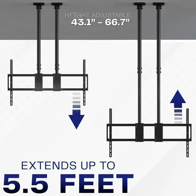 Alt view image 7 of 7 - VIVO Extending Large Ceiling TV Mount, 60 to 120 inch Screens, Dual 5.5ft Poles