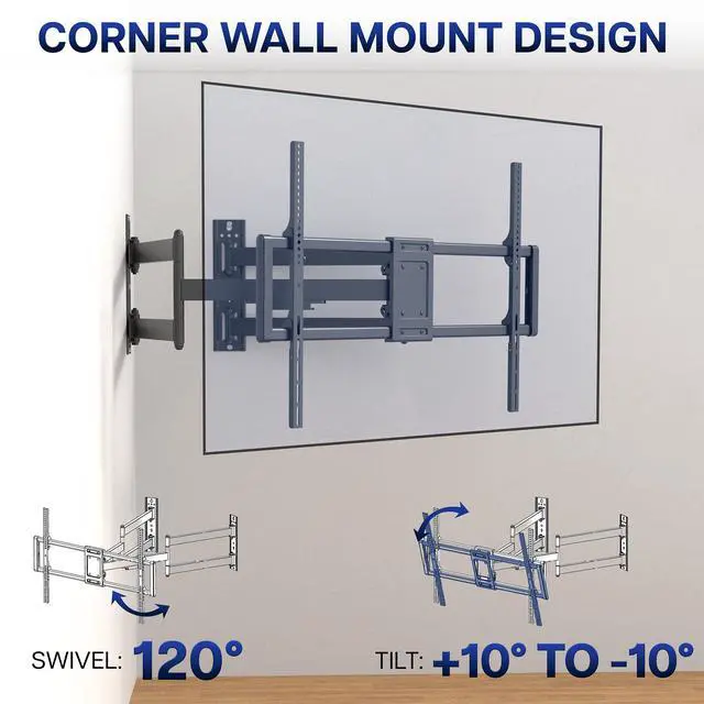 Alt view image 5 of 7 - VIVO Full Motion Corner Wall TV Mount Bracket for 46" to 100" Flat Screens