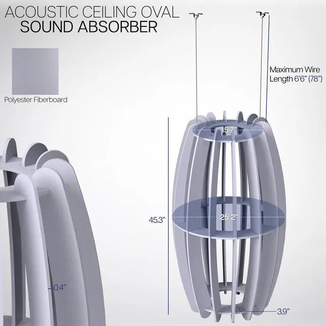 Alt view image 3 of 7 - VIVO Light Gray Large Acoustic Ceiling Oval Sound Absorber